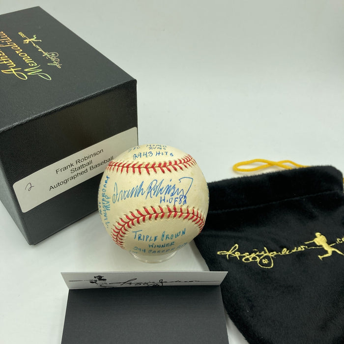 Frank Robinson Signed Heavily Inscribed Career STAT Baseball Reggie Jackson COA