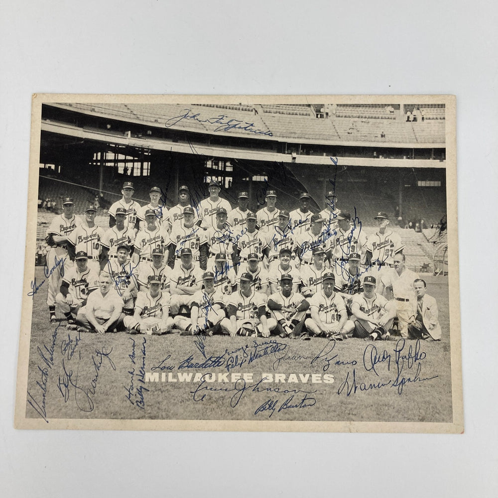 1958 Milwaukee Braves NL Champs Team Signed Photo Hank Aaron Beckett COA