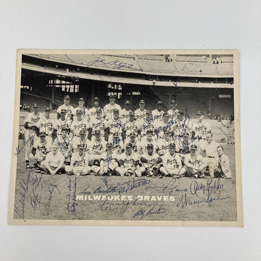 1958 Milwaukee Braves NL Champs Team Signed Photo Hank Aaron Beckett COA