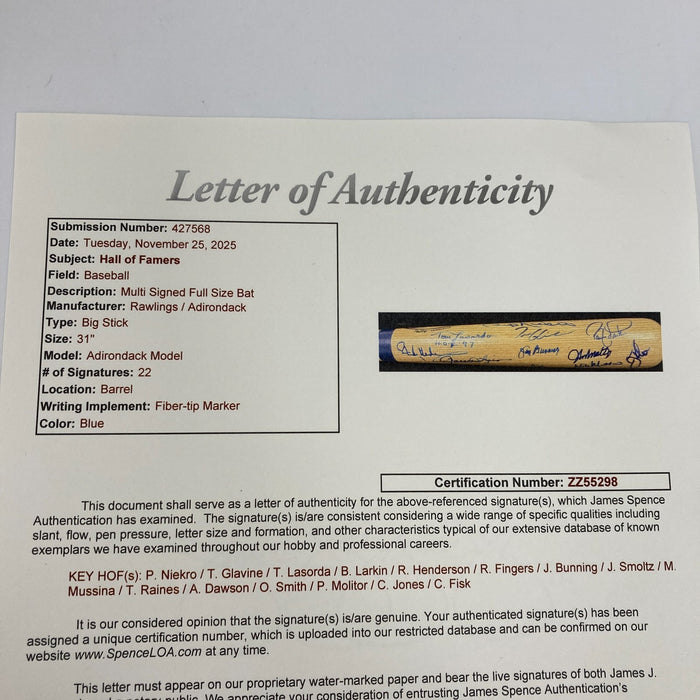Hall Of Fame Multi Signed Baseball Bat 25 Sigs Chipper Jones JSA COA