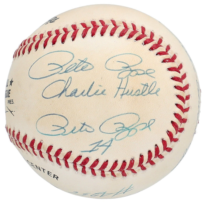 Pete Rose Signed Inscribed STAT Baseball With 6 Signatures! Beckett COA