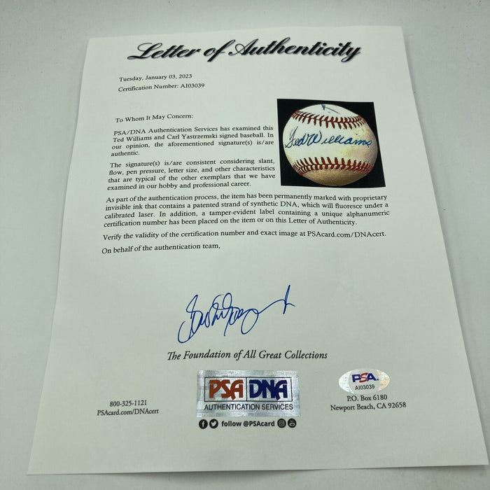 Ted Williams & Carl Yastrzemski Signed Vintage American League Baseball PSA DNA