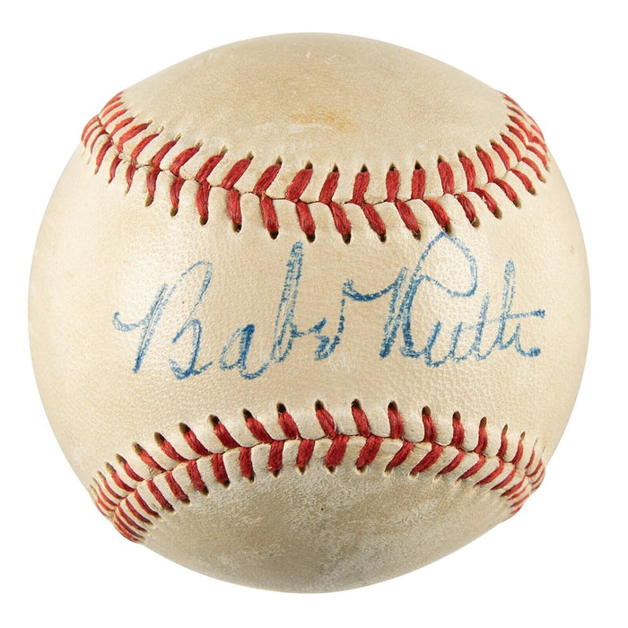 Stunning Babe Ruth Single Signed American League Baseball Bold Signature PSA DNA