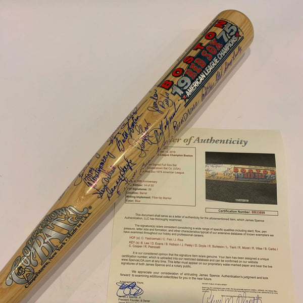 Beautiful 1975 Boston Red Sox AL Champions Team Signed Cooperstown Bat JSA COA