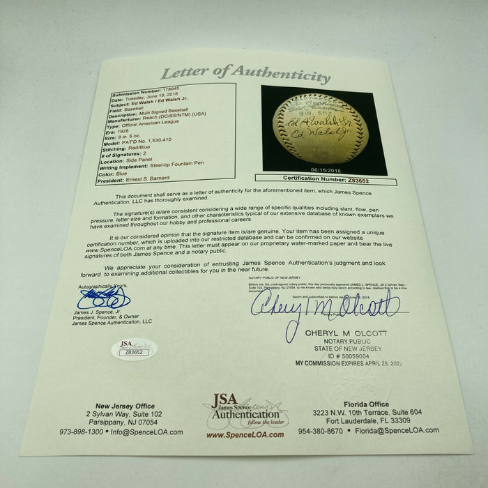 Beautiful Ed Walsh Signed 1928 American League Baseball With JSA COA