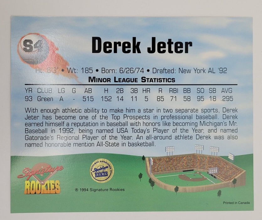 Derek Jeter Signed 1994 Signature Rookies Auto 8x10 Card LE #324/1000 Beckett