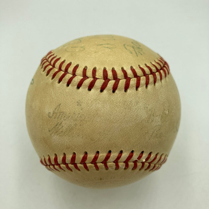 Joe Dimaggio Frank Baker Bob Shawkey Earle Combs Red Rolfe Signed Baseball PSA