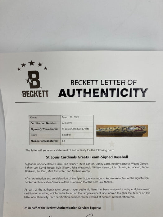 Beautiful St. Louis Cardinals Legends Signed Baseball Bat 88 Sigs! Beckett COA