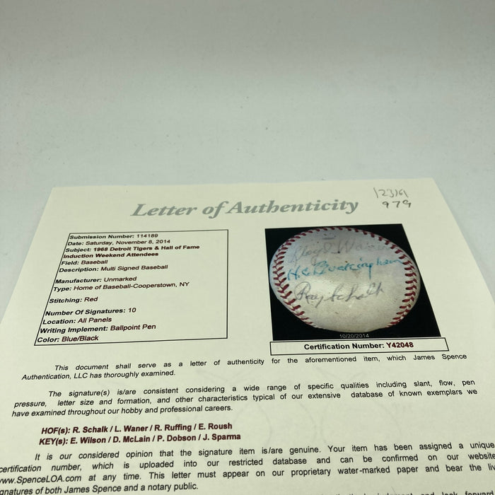 Ray Schalk Lloyd Waner Red Ruffing & 1968 Tigers Signed Baseball JSA COA