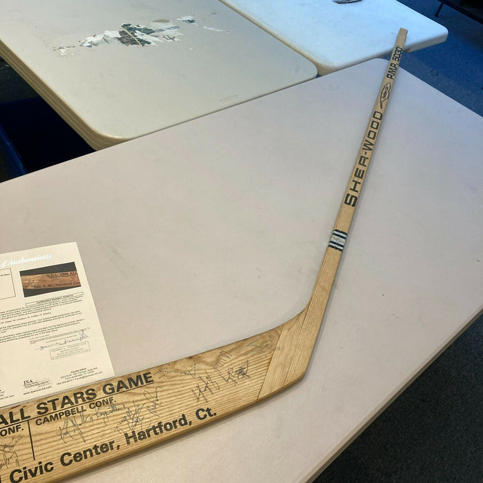 1986 NHL All Star Game Team Signed Large Hockey Stick Mario Lemieux JSA COA