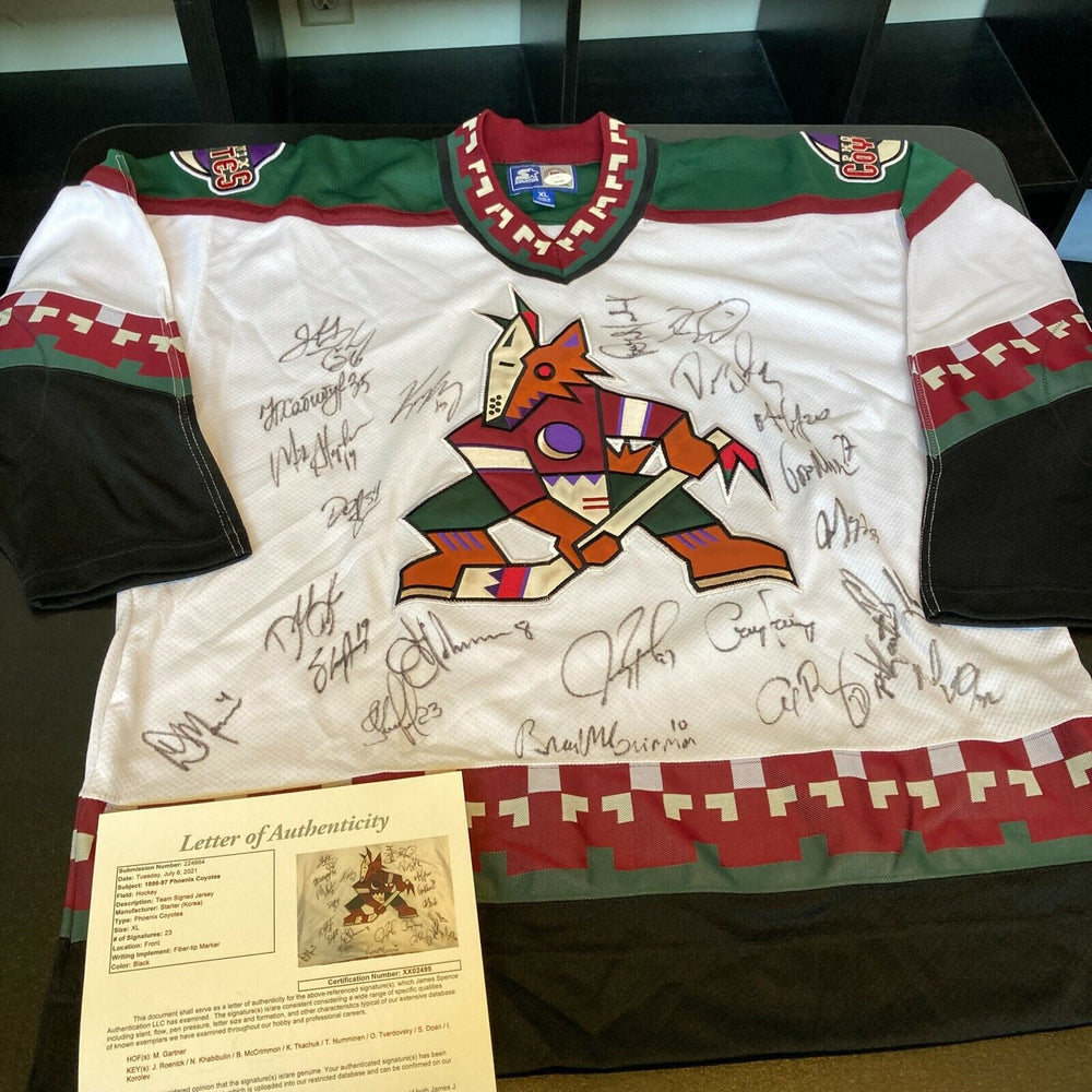 1997-97 Phoenix Coyotes Team Signed Authentic Starter Game Model Jersey JSA COA