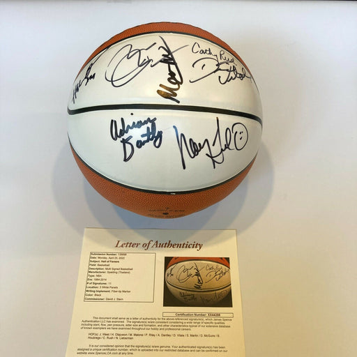 2008 Hall Of Fame Induction Signed Basketball Hakeem Olajuwon Pat Riley JSA COA