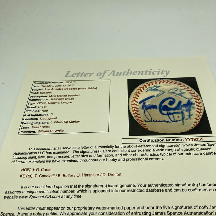 1991 Los Angeles Dodgers Signed Baseball Orel Hershiser Gary Carter JSA COA