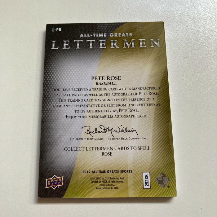 2012 Upper Deck Pete Rose Letterman #3/80 Patch Auto Signed Baseball Card