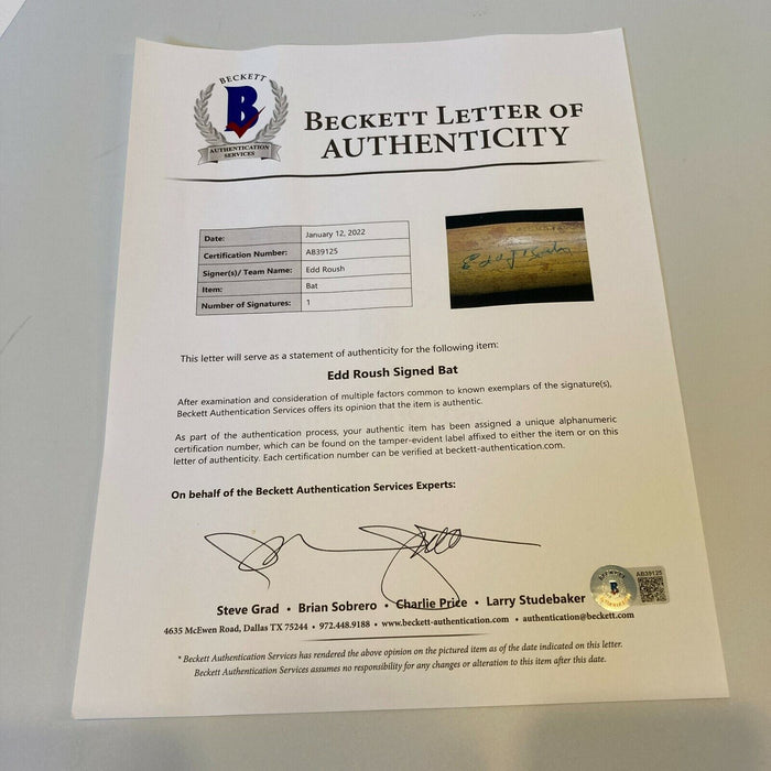 Edd Roush Signed 1928 Game Used Louisville Slugger Baseball Bat PSA DNA COA