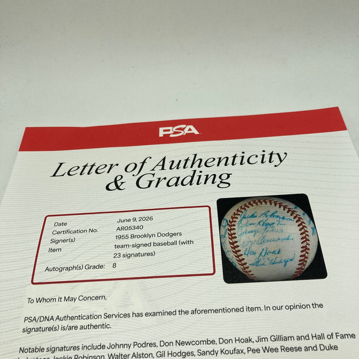 The Finest 1955 Brooklyn Dodgers Team Signed Baseball Jackie Robinson PSA DNA 8