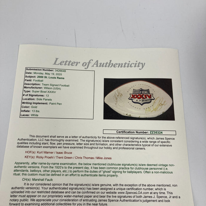 Kurt Warner Isaac Bruce St. Louis Rams Team Signed Super Bowl Football JSA COA