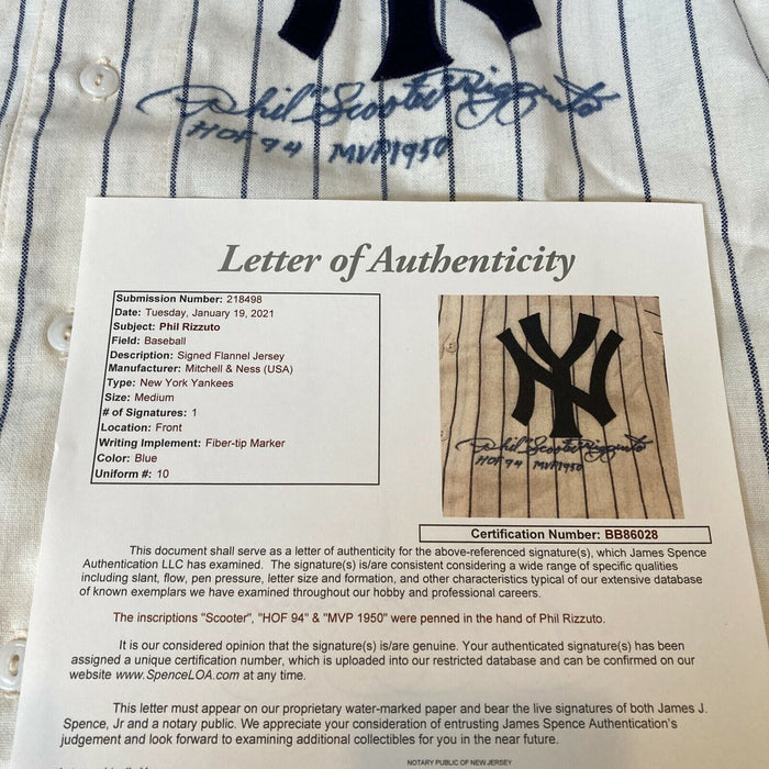 Phil Rizzuto MVP 1950 HOF 1994 Signed New York Yankees Authentic Jersey JSA COA