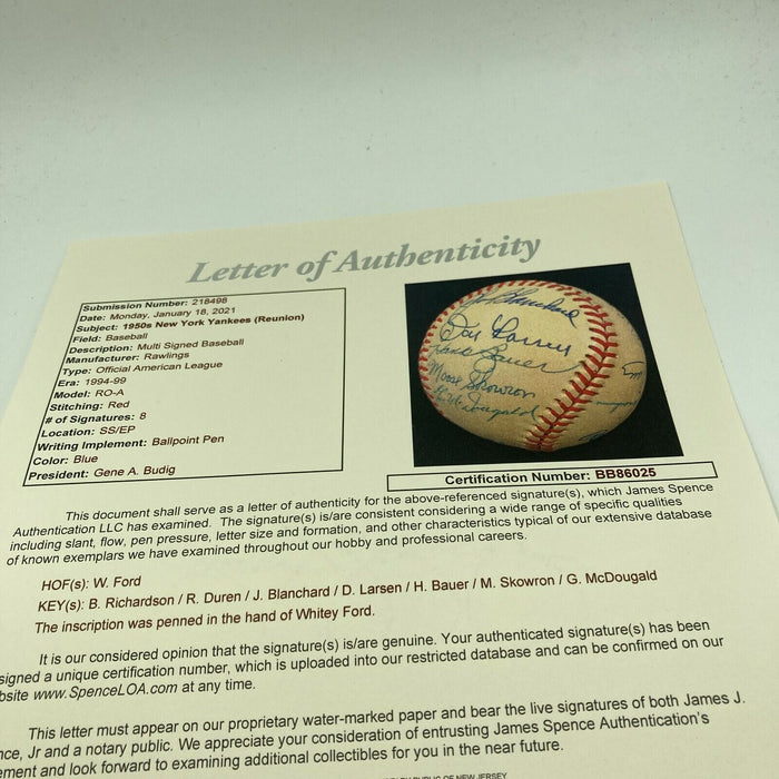 1950's New York Yankees Legends Signed Baseball Whitey Ford Don Larsen JSA COA
