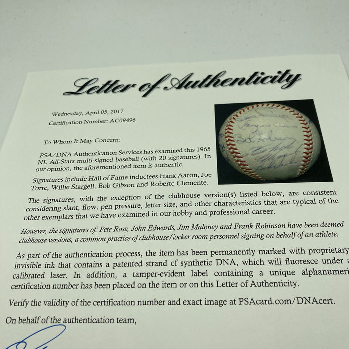 1965 All Star Game Team Signed Baseball Roberto Clemente Hank Aaron PSA Beckett
