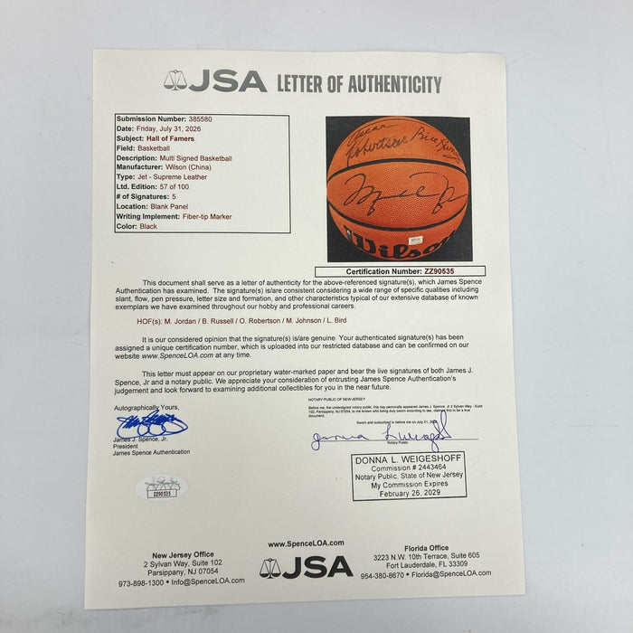 Michael Jordan Bill Russell Magic Johnson Larry Bird Signed Basketball UDA & JSA