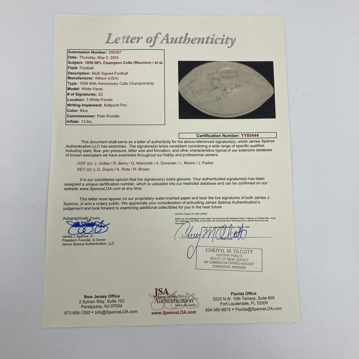 1958 Baltimore Colts NFL Champs Team Signed Football Johnny Unitas Estate JSA