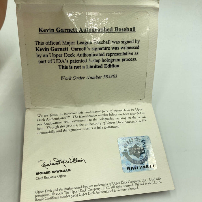 Rare Kevin Garnett Signed Major League Baseball With Upper Deck UDA COA