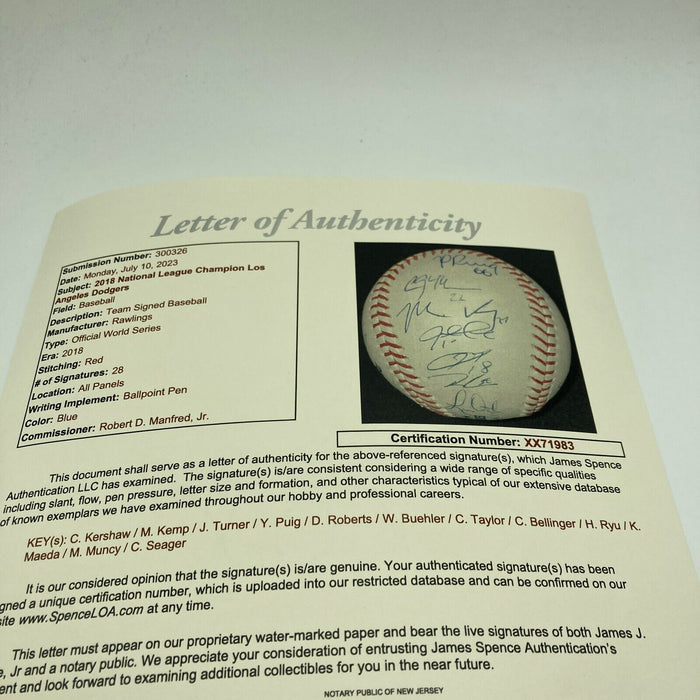 2018 Los Angeles Dodgers NL Champs Team Signed World Series Baseball JSA COA