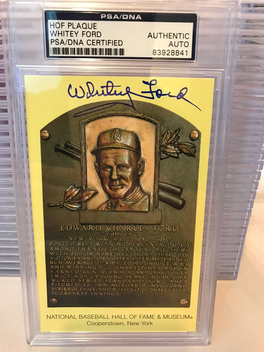 Whitey Ford Signed Autographed HOF Plaque Card PSA DNA COA
