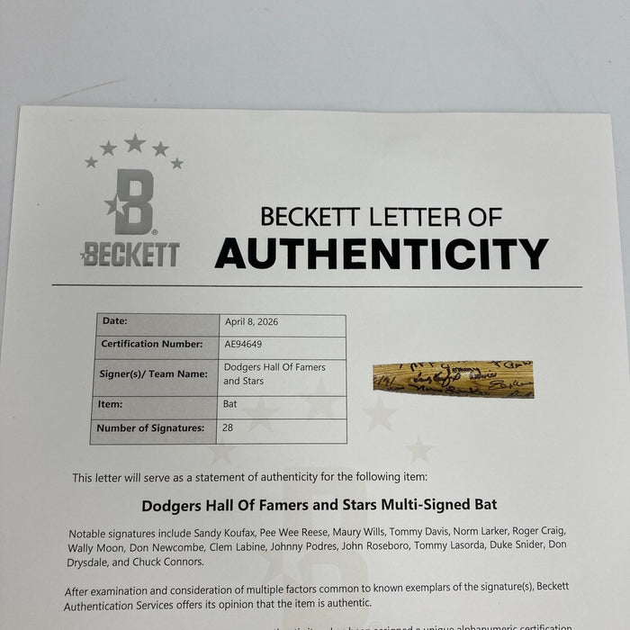 Sandy Koufax Don Drysdale Brooklyn Dodgers HOF Legends Multi Signed Bat Beckett