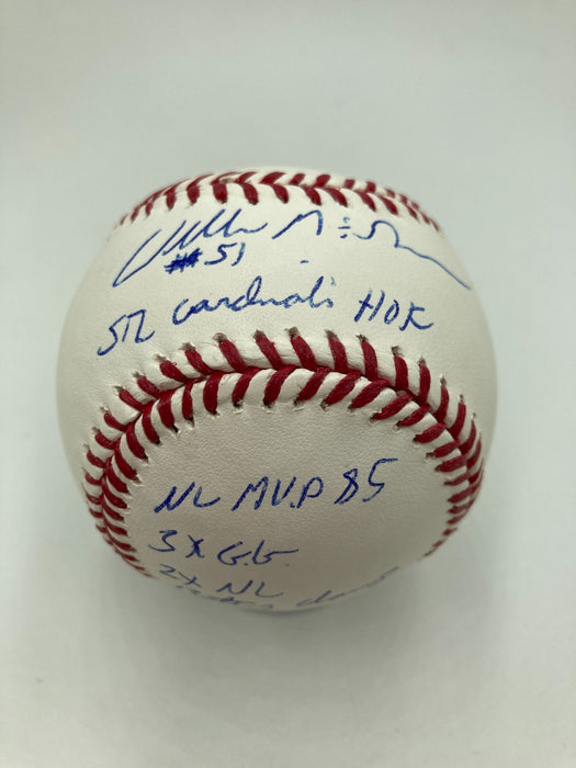 Willie McGee Signed Heavily Inscribed STAT Baseball JSA Certified