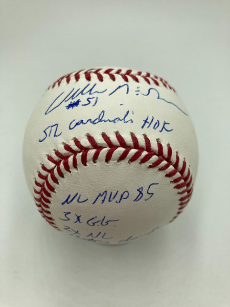 Willie McGee Signed Heavily Inscribed STAT Baseball JSA Certified