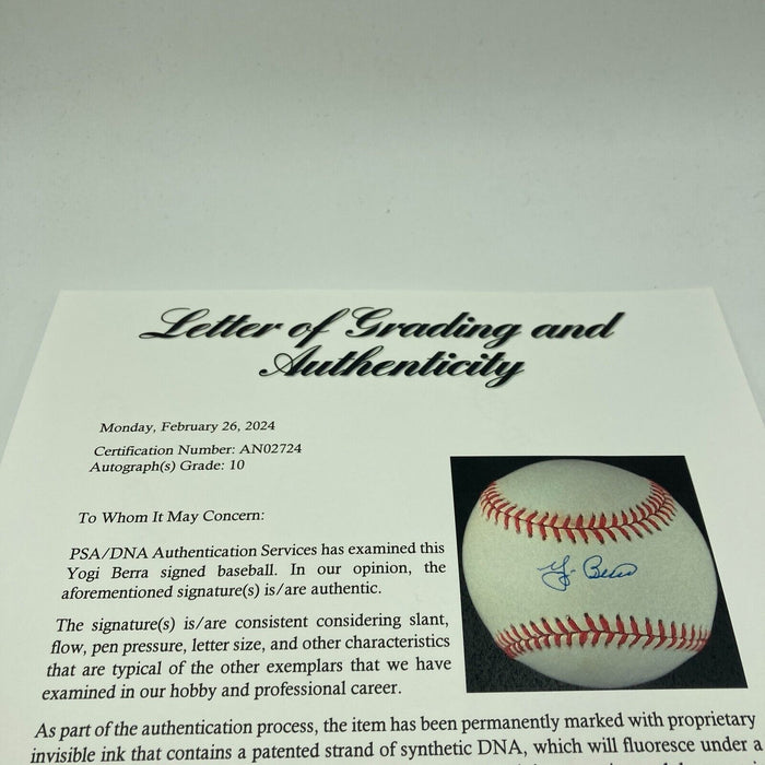 Yogi Berra Signed American League Baseball PSA DNA Graded 10 GEM MINT