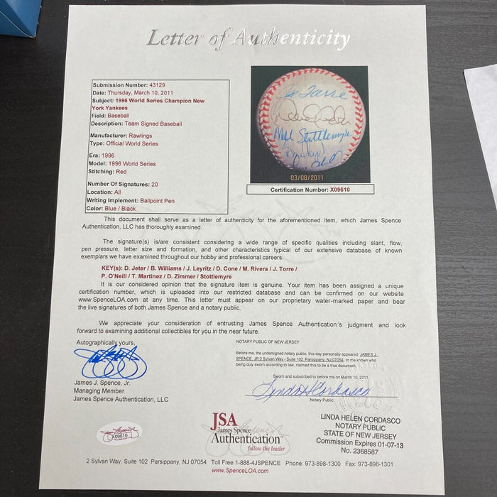 1996 New York Yankees WS Champs Team Signed Baseball Collection 54 Balls JSA COA