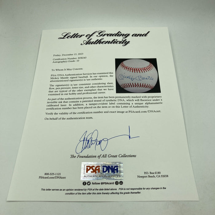 Mickey Mantle Signed American League Baseball PSA DNA Graded 10 GEM MINT