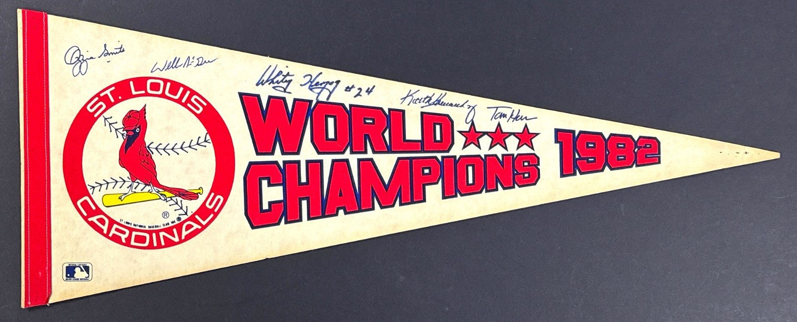 1982 St. Louis Cardinals World Series Champs Team Signed Baseball Pennant BAS