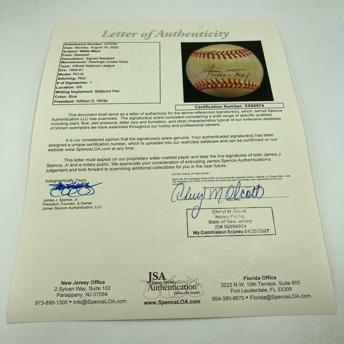 Willie Mays Signed Official National League Baseball JSA COA