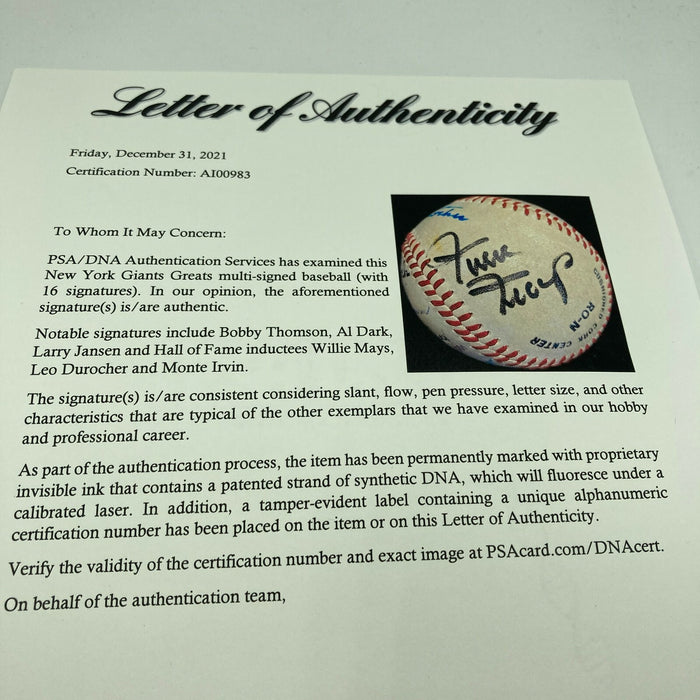 Willie Mays 1950's New York Giants Legends Multi Signed Baseball PSA DNA COA