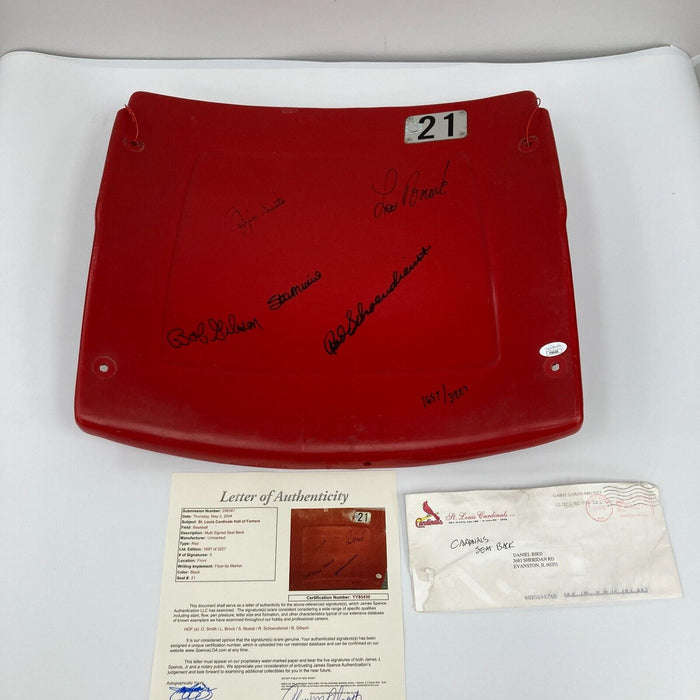 Stan Musial Bob Gibson Lou Brock Ozzie Signed St. Louis Cardinals Seatback JSA