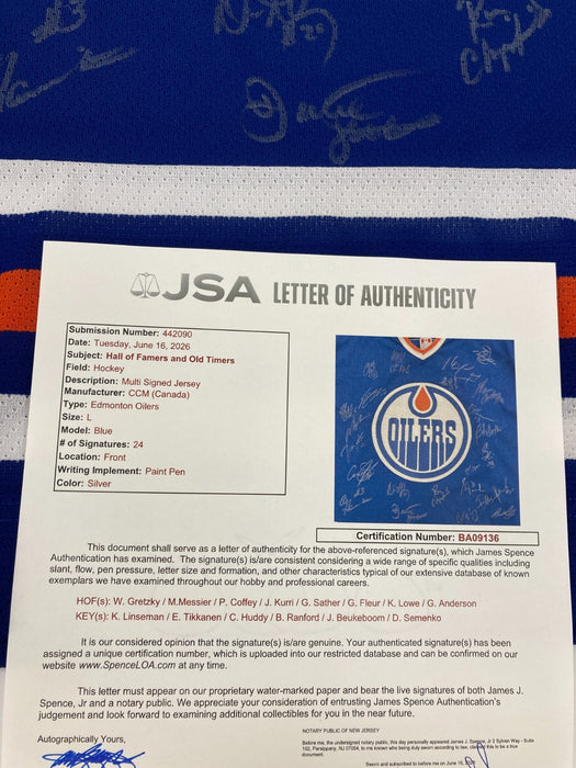 Wayne Gretzky Edmonton Oilers HOF Legends Multi Signed Jersey 24 Sigs JSA COA
