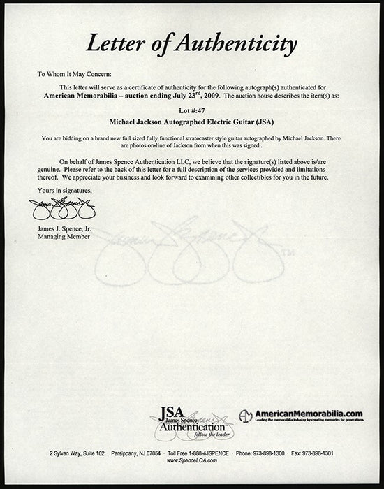 Michael Jackson Signed Autographed Guitar With JSA & Roger Epperson COA