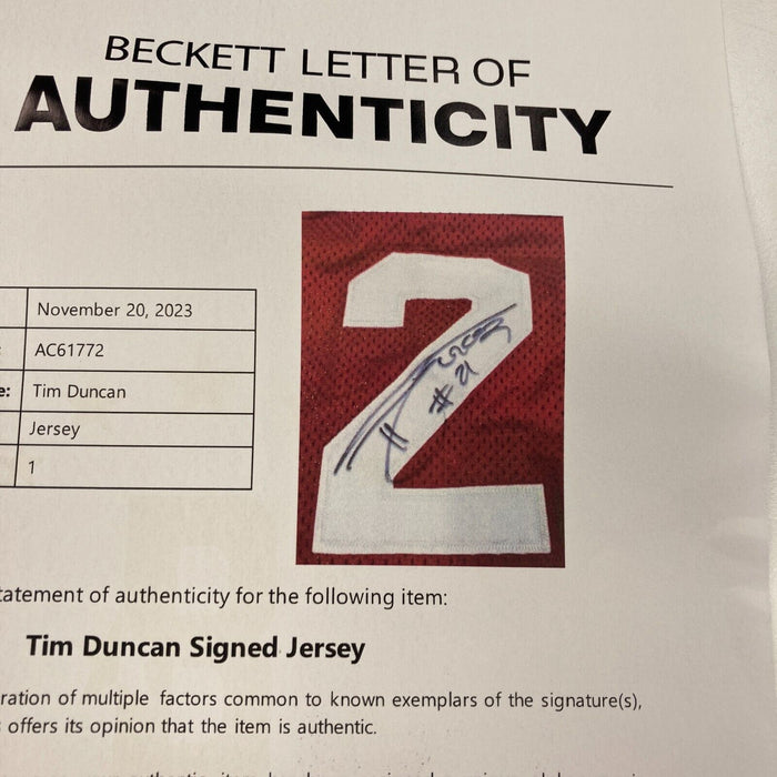 Tim Duncan Signed St. Dunstan's Demons High School Jersey Beckett COA