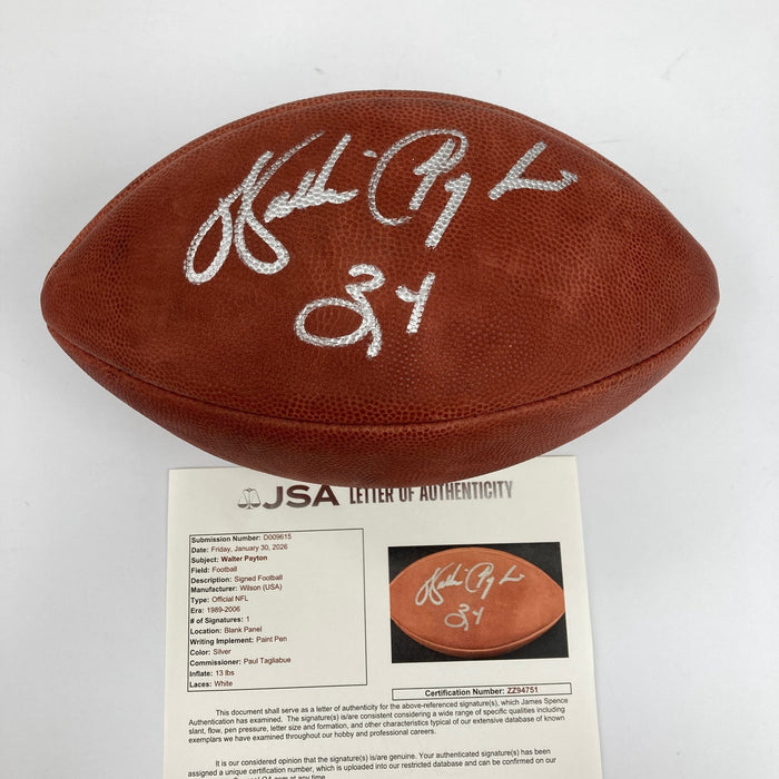 Beautiful Walter Payton #34 Signed Wilson Official NFL Game Football JSA COA