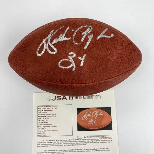 Beautiful Walter Payton #34 Signed Wilson Official NFL Game Football JSA COA