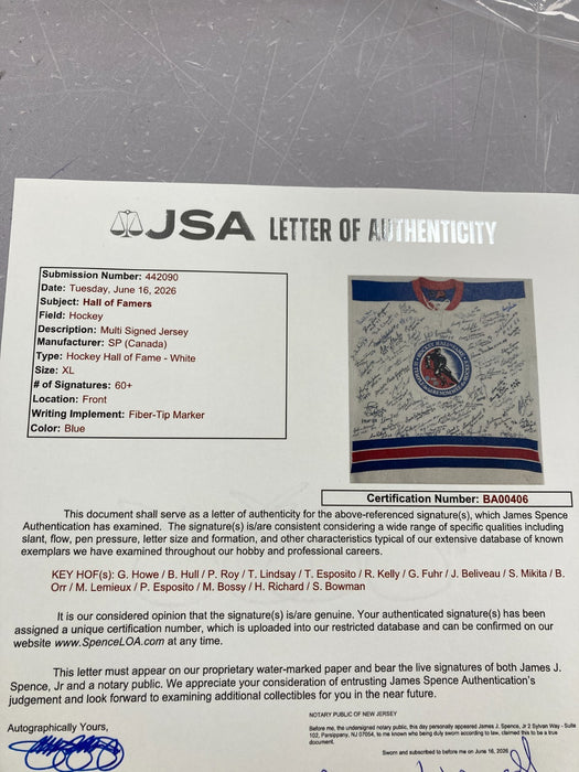 NHL Hall Of Fame Signed Hockey Jersey With 65 Signatures! Wayne Gretzky JSA COA