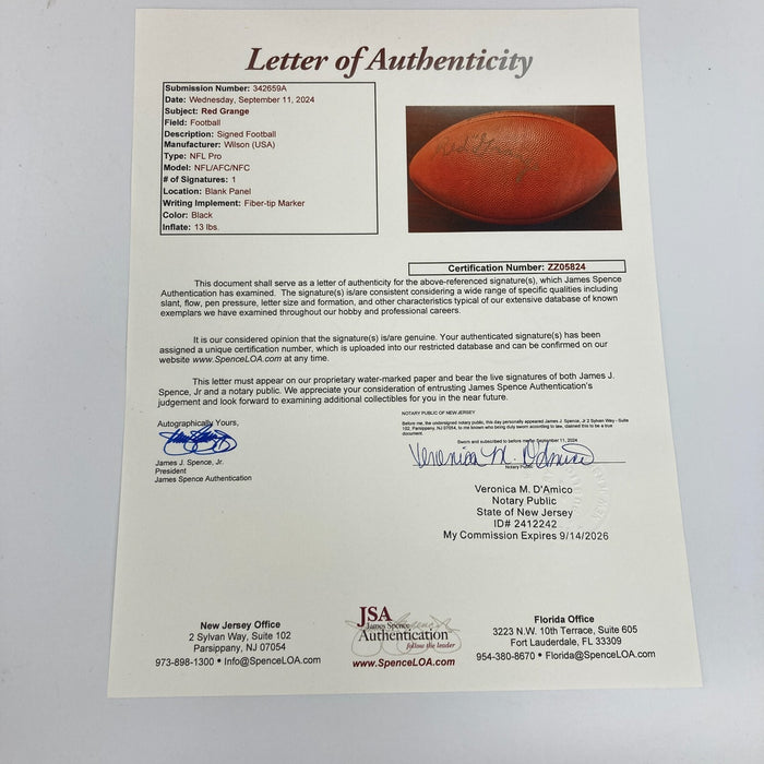 Red Grange Signed Autographed Authentic Wilson NFL Football With JSA COA