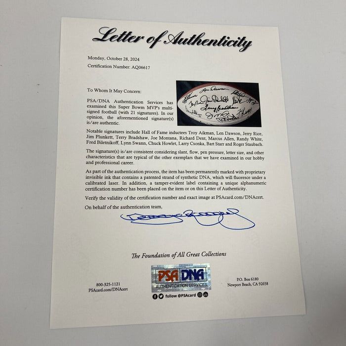 Super Bowl MVP Signed Football 21 Sigs Bart Starr Joe Montana Jerry Rice PSA DNA