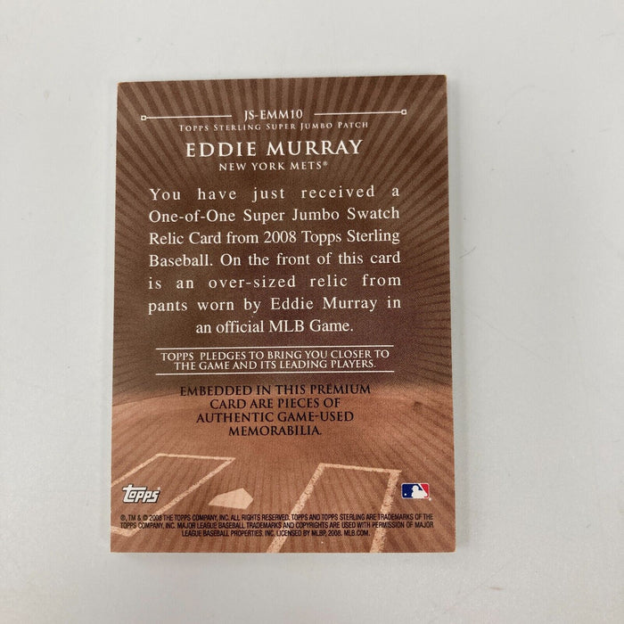 2008 Topps Sterling Eddie Murray Game Used Jersey Jumbo Patch #1/1 One Of One