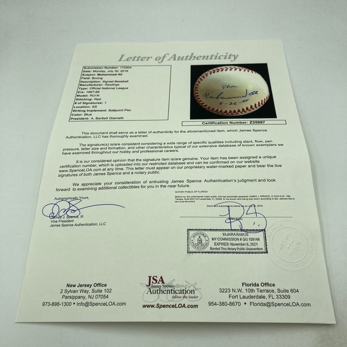 Muhammad Ali Single Signed Official National League Baseball JSA COA