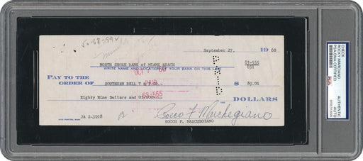 Rocky Marciano Signed 1960 Check Boxing Auto PSA DNA Certified